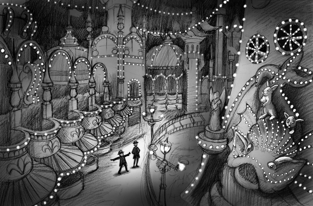 Luna Park night drawing Jeffrey Lindberg